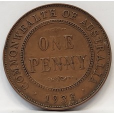 AUSTRALIA 1933/2 . ONE 1 PENNY . VARIETY . OVERDATE . PLANCHET FLAW
